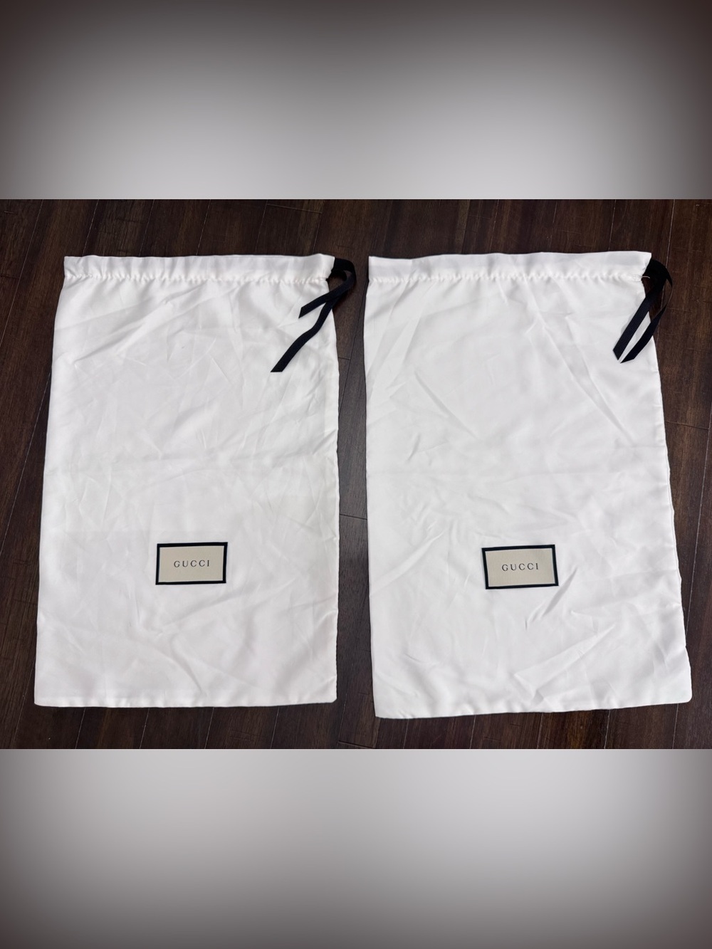 Gucci Ivory White Silk Satin Shoe Drawstring Dust Bags Set of 2 size 18x11